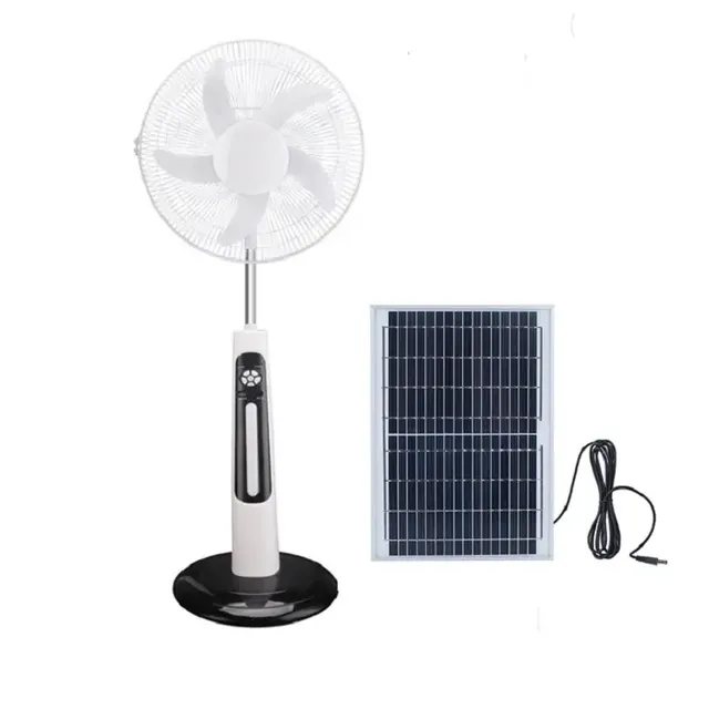 DC 12V Charging 5 Blade Rechargeable Solar Stand Fan with Battery Electric Fan with Led Light