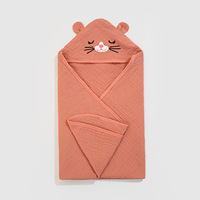 Couverture d'emmaillotage pour bébé à capuche en coton, motif animal, absorbante, pour nouveau-né, 100% coton mousseline, serviette à capuche pour bébé