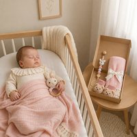 KAIYUE Coffret Cadeau Bébé Lapin au Crochet, Barboteuse Tricotée à Pois, Couverture en Mousseline, Cadeau de Naissance, Vente en Gros OEM ODM