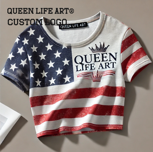 محصول نسائي حديث مع تطريز النص الريفي طباعة رقمية ثلاثية الأبعاد تي شيرت فضفاض مع زخرفة ثقب - Product Image 3