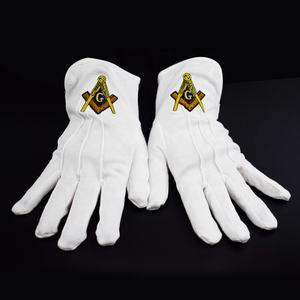 Guantes Blancos de Algodón con Bordado Masónico Personalizado de Alta Calidad, Guantes Masónicos Blancos con Logo del Arco Real - Product Image 2