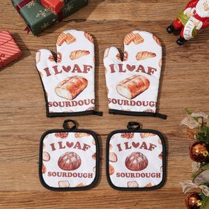 Custom Printed Microwave Bbq Kitchen Glove Mitt Heat Resistant Baking Chef Cooking Oven Mitts and Pot Holder <b>Set</b> - Product Image 1