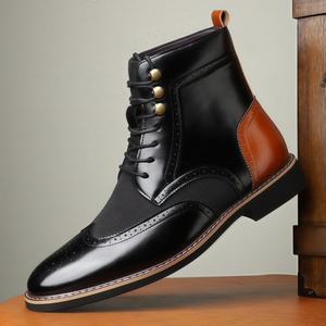 Chaussures en cuir pour hommes de style britannique, nouvelle collection de luxe, à blocs de couleur, montantes, décontractées et élégantes, bottines rétro à la mode - Product Image 5