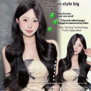 <span class=keywords><strong>Parrucca</strong></span> Completa da <span class=keywords><strong>Donna</strong></span> Nera, Nuova Versione Migliorata, con Onde Grandi Naturali e Frangia Raffinata, Realizzata a Macchina, Stile Coreano, Popolare su Internet, per Uso Quotidiano - Product Image 3