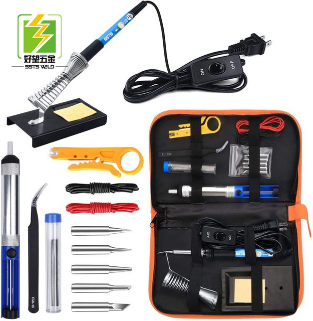 60w 110V/220V 14 PCS/Set Adjustable Temperature Soldering Iron Kit SSTS-SIS-14