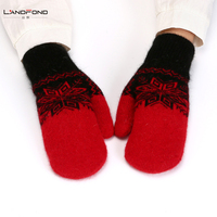 Gants en tricot jacquard à motif flocon de neige pour femmes Landfond Accessory, hiver, doux et épais, avec doigts enveloppés