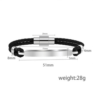 Pulsera trenzada personalizada para hombre y <span class=keywords><strong>mujer</strong></span>, brazalete de <span class=keywords><strong>cuero</strong></span> y acero inoxidable, con grabado de letras y logotipo completo - Product Image 4