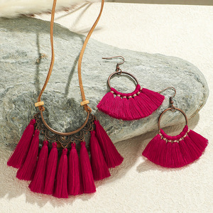 Parure de bijoux à pampilles, collier et boucles d'oreilles, style bohème, en alliage plaqué bronze antique, pour femme, mode soirée 2024 - Product Image 1