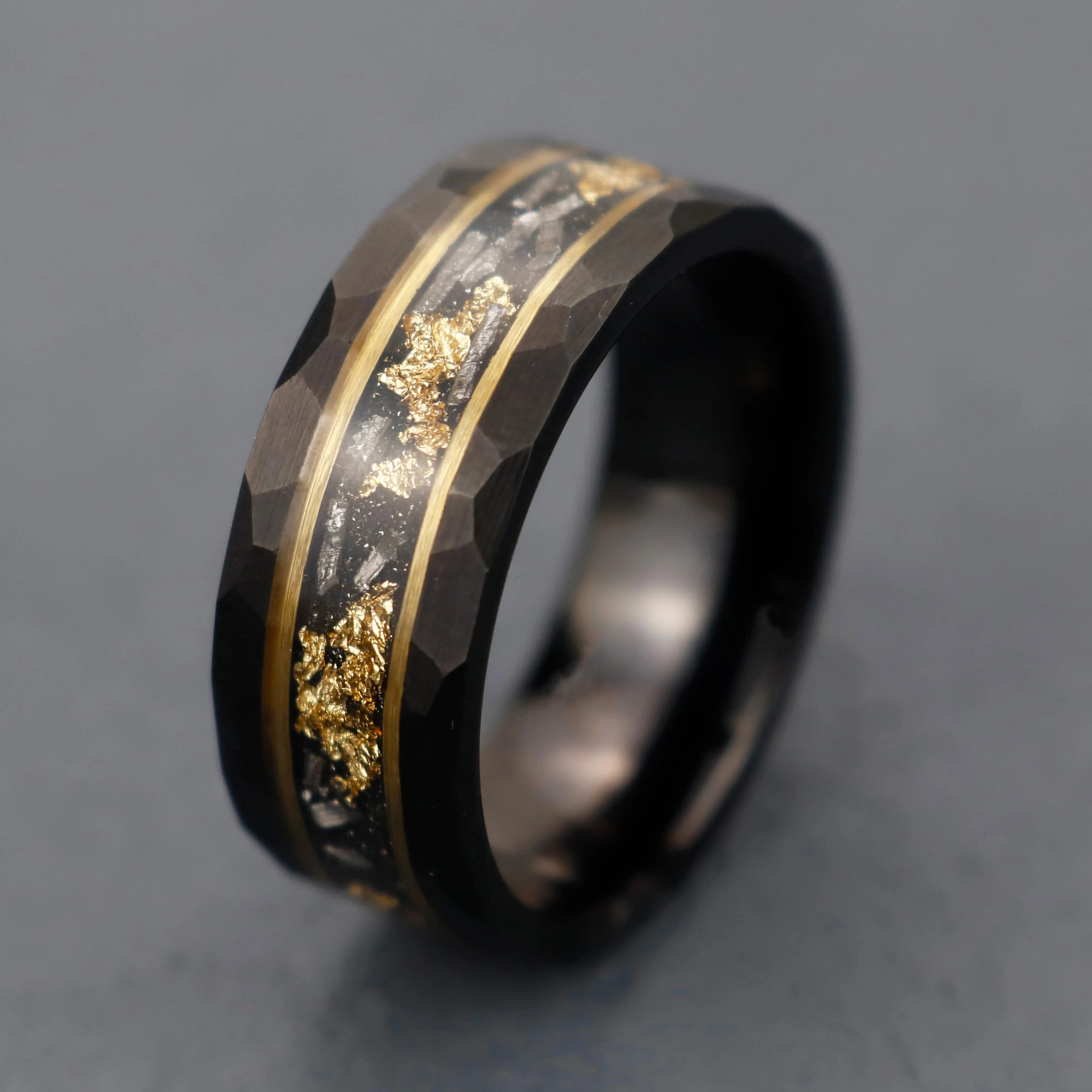 Poya Meteorite Sandstone Gold Leaf Flakes Inlay Black Tungsten Wedding Bands Rings For Men