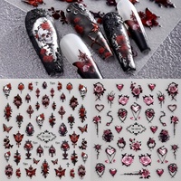 Autocollants 5D gothiques en forme de rose, adhésifs souples en relief pour nail art, style sombre 2025, autocollants DIY gothiques pour ongles, enveloppes d'ongles en forme de cœur