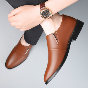 Men Genuine Leather Loafers Pointed <b>Toe</b> Slip-On Soft Rubber Outsole Wedding Dress Shoes Autumn Solid Color Business Formal Wear - Product Image 4