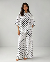 Ensemble deux pièces pour femme à pois, chemise boutonnée et pantalon large en coton, tenue d'été