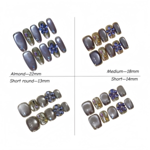 Uñas postizas francesas de cristal morado, acrílicas, hechas a mano, con formas cuadradas/almendradas y longitudes cortas/medianas, 10 piezas - Product Image 2