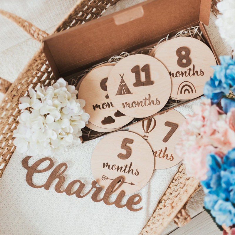 Детские ежемесячные карты, деревянные диски, двусторонние карты Milestone для детского праздника, подарок