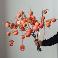 Bunga Buatan Plastik Berkualitas Tinggi, Bentuk Buah Kesemek, Cabang Tunggal Besar, untuk Natal, Paskah, Tahun Baru, Hari Valentine