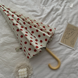 <span class=keywords><strong>Parapluie</strong></span> droit vintage à pois avec poignée en bois en forme de J, personnalisable avec logo OEM, pour femme, cadeau boutique, vente en gros - Product Image 5