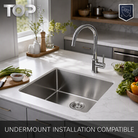 Évier de cuisine encastré simple en acier inoxydable 304 fait main, épaisseur 16 gauge, surface brossée moderne, garantie 5 ans, sans robinet