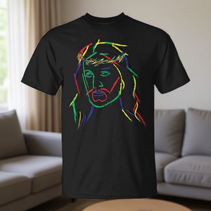 T-Shirt con Grafica Astratta di Gesù, Nera, Unisex, Collo Tondo, Manica Corta, Stampa Digitale, Abbigliamento Promozionale - Product Image 2