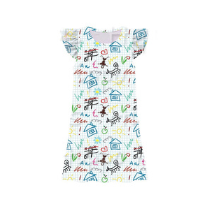Vestido infantil personalizado GSD3898 con estampado de dibujos animados para niñas, vestido de manga volante para niñas, venta al por mayor, vestido para el regreso a clases. - Product Image 1