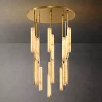 Lustre en albâtre espagnol, suspension longue en marbre, luminaire rotatif simple pour escalier, éclairage nordique pour villa duplex et salon