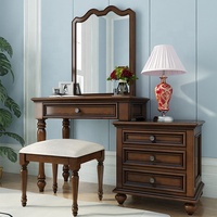 Table de coiffeuse marron de style rétro, fourniture de maquillage, avec miroir, pour chambre à coucher