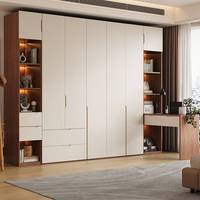 Système de placard de chambre moderne et minimaliste en forme de L, sur mesure, avec bureau d'étude intégré, sans poignée, blanc mat