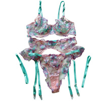 Ensemble de lingerie sexy RUIYI avec broderie artisanale, sangle de jarretière et soutien-gorge fin