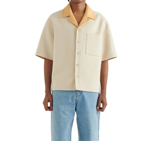 Chemise décontractée à manches courtes en tricot imprimé pour le printemps, douce, respirante, légère, 100% coton, col en V, bouton unique, séchage rapide - Product Image 1