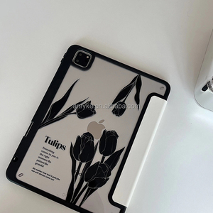 Coque tulipe pour <span class=keywords><strong>iPad</strong></span> <span class=keywords><strong>Pro</strong></span> 13 pouces M4 2024 Air 13 M2 <span class=keywords><strong>Pro</strong></span> 12.9 pouces 6e/5e/4e génération 2022/2021/2020 couverture à trois volets avec porte-crayon - Product Image 6