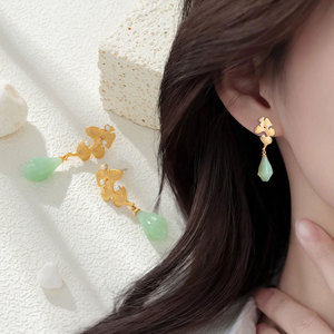 Three Lives With Apricots Ginkgo <b>Leaf</b> Drop Earrings <b>Light</b> Green Imitation Jade S925 Silver Needle Everyday Wear - Product Image 2