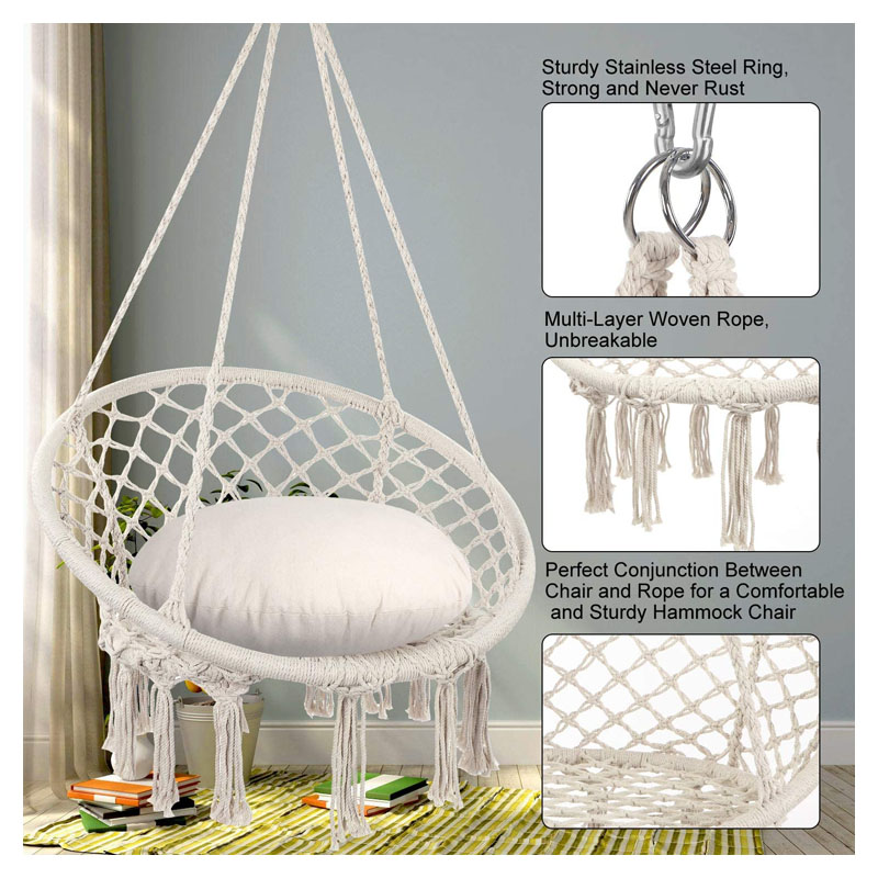 Hot sale hand made home decor round hanging swing portable outdoor swing hang chair