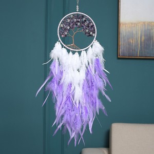 Variedad de Atrapasueños de Árbol de la Vida con Grava Natural, Adornos Colgantes de Plumas Coloridas y Campanas de Viento <span class=keywords><strong>para</strong></span> Decoración de Pared - Product Image 4