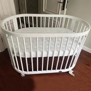 Juego de Muebles para Guardería Aprobado por NZMAN, Convertible 3 en 1, <span class=keywords><strong>Cuna</strong></span> de Madera Ovalada para Bebés Recién Nacidos con Ruedas - Product Image 4