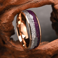 Bague de mariage DRX en tungstène or rose 8MM/6MM avec texture météorite et incrustation de pierre violette, motif flèche, pour femmes et hommes, vente en gros de bijoux personnalisés