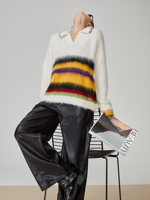 Maßgefertigter Hochwertiger Mohair-Strickpullover mit Polokragen Lässiger Jacquard-Pullover Langarm Locker Sitzender Flauschiger Jumper Damenkleidung