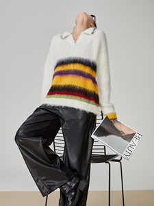 Custom High Quality Mohair Knit Sweater <strong>Polo</strong> <strong>Neck</strong> Casual Jacquard Pullover Long Sleeve Loose Fuzzy <strong>Jumper</strong> <strong>Women's</strong> Clothing - Product Image 3