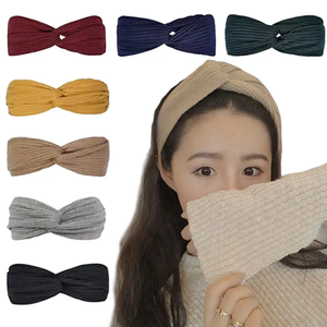 أزياء المرأة لون نقي مطاطا الحياكة عقال الصليب للشعر اليوغا الرياضة غسل الوجه عقال الجملة - Product Image 6