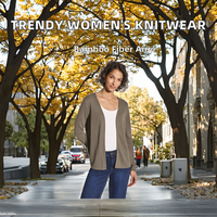 Trendiger Damen-Herbstmantel im Europäischen Stil Lässiger Einfacher Geometrischer Muster-Strickcardigan aus Bambusfaser Atmungsaktiver Einzel-Pullover