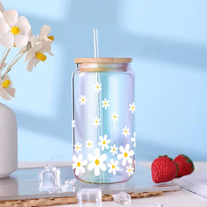 Etiquetas Adhesivas para Botellas de Jugo de 16 oz, Diseño de Corazón <span class=keywords><strong>y</strong></span> <span class=keywords><strong>Margarita</strong></span>, UV DTF, Adhesivos de Transferencia Dorados con Diseño de Cactus Pequeño para Maestros - Product Image 2