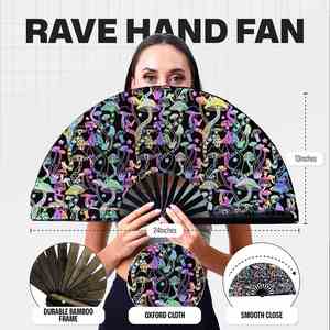 Abanico Plegable Grande con Estampado de Hongos Holográficos, Varillas de Bambú, Abanico Plegable con Bolsa de Almacenamiento para Fiestas y Festivales - Product Image 4