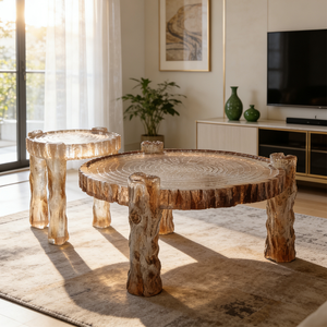 Ensemble de table basse moderne de luxe en résine transparente, table d'appoint ronde à grain de bois transparent pour salon, mobilier nordique - Product Image 5