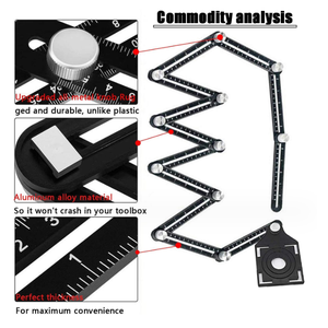 <span class=keywords><strong>Regla</strong></span> de medición de seis pliegues, herramienta de plantilla de 6 lados multiángulo negro, posicionador de apertura multiángulo de aleación de aluminio - Product Image 3