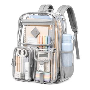 Grand sac à dos transparent en PVC robuste approuvé pour les stades, idéal pour les voyages, l'université et le travail - Product Image 1