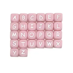 Baby Alphabet Silicone Teething Toys Colourful Bead Diy Letter Other Loose Beads 12mm 15mm Round Silicone Bead Custom Wholesale