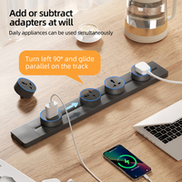 Barre d'alimentation murale industrielle en métal KSQ avec 6 prises, design coulissant et amovible pour cuisines et bureaux