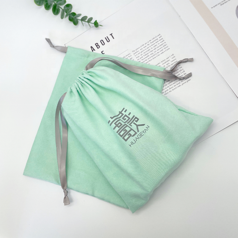 Big Faux Suede Pouch Custom Dust Bag Packing Drawstring Pouch For Hair Products Large Suede Shoe Pouch With Ribbon