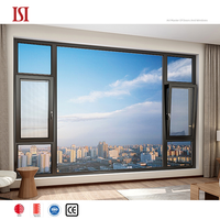 Ventana de imagen de vidrio templado doble de marca superior, gran marco moderno, apertura Manual de aluminio fijo para lumbrera de villas modernas