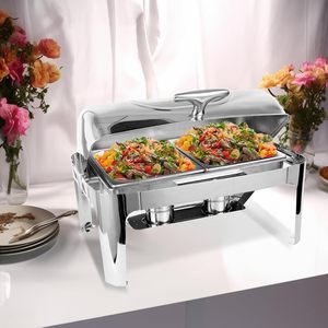Recipiente para Calentar <span class=keywords><strong>Comida</strong></span> con Tapa Enrollable de Acero Inoxidable, con Vidrio Visible, Juego de Recipientes para Buffet - Product Image 4