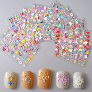1 pezzo 5D Macaron fiore frutta Nail Art adesivo in rilievo orso/coniglio/lettera unghie Slider decalcomanie adesivi estivi Manicure decorazione - Product Image 4