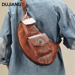 Dujiang Men's Chest <b>Bag</b> Top-grain Cowhide Large Capacity Crossbody <b>Bag</b> Everyday Use Brown Leather <b>Summer</b> 2024 - Product Image 1